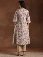 Green Printed Cotton A-Line Kurta - Image 2