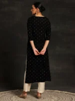 Black Yoke Design Cotton Straight Kurta - Image 3
