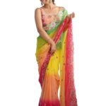 Women's Multicolor Georgette Embroidered Saree With Unstitched Blouse
