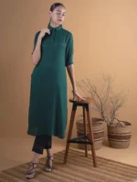 Green Woven Design Rayon Kurta - Image 3