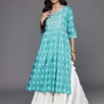 Turquoise Blue Embellished Rayon A-Line Kurta
